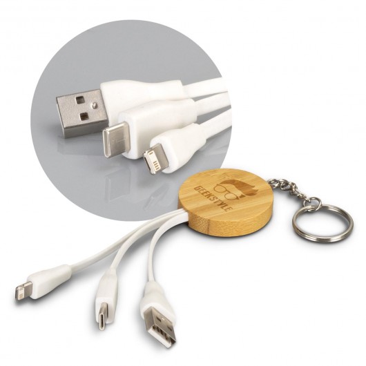 Promotional Round Bamboo Charge Cable Keyrings
